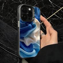 Funda de Teléfono Diseño de Onda Abstracta Azul y Blanca para iPhone 14 13 12 11 Pro Max y  Galaxy S23 S22 S21 S20 Opción de Regalo Ideal para Todas las Estaciones - Plateado - Ver 4