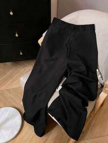 Plus Size Women's Pleated Solid Black Pocket Zip Button Office Pants
