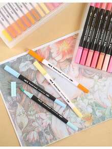 24/36/48支双头美术马克笔套装，适用于艺术家细头和毛笔，颜色随机，学生返校及成人书籍装饰绘画工艺套装礼品 - 彩色 - 查看 6