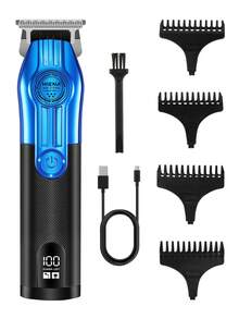 HIENA 3 Piecesmen's Hairdressing, Beauty, And Trimming Tool Set Includes 2 Professional Wireless Electric Blue Scissors And An Electric Shaver. It Supports USB Fast Charging And LED Battery Display. Long Lasting Battery, Beautifully Packaged, Is An Ideal Personal Cleaning Tool, Suitable As A Gift For Family And Friends - Blue - View 4