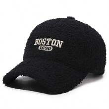 1pc Minimalist Letter Embroidered Wool Baseball Cap, Thick & Warm, Suitable For Couples In Autumn/Winter - A - View 7