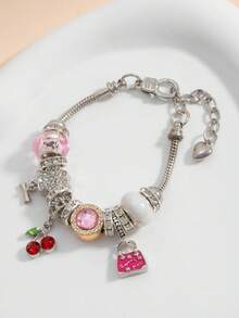 1pc Fashion Crystal Beaded Pendant Bracelet, Bow, Star, Cherry Pendant Bracelet For Girls - Multicolor - View 4