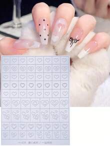 2 Sheets Airbrush Stencils Nail Stickers Sweet Heart Heart Romantic Valentines Hollow Nail Art Sticker Decals Printing Templates Stencil Tool Manicure Tips Decoration Nail Supplies - Clear - View 4