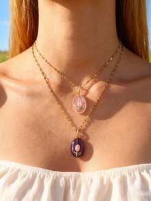 1pc Minimalist Elegant Natural Stone Inlaid Faux Turquoise Titanium Steel Necklace, Boho Style, 18K Gold Plated, Fashionable Women's Jewelry, Suitable For Daily Wear, Vacation, Party, Music Festival, Celebration And Holiday, Delicate And Simple Accessory Gift. (Natural Stone May Have Slight Color Difference.)