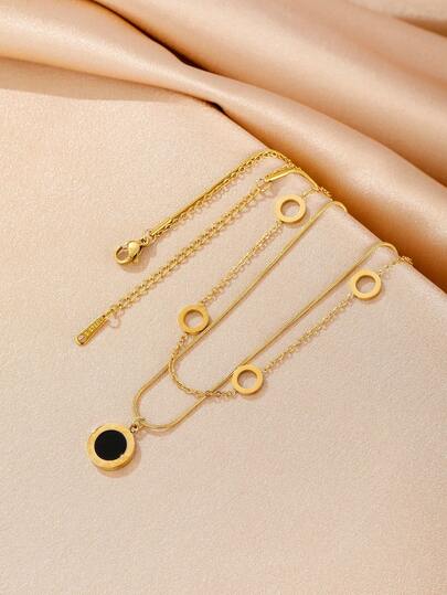 1条时尚双层金色链条项链，配罗马数字吊坠，简约款（OPP袋包装）