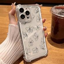 Compatible con iPhone 17, 16, 15, 14, 13, 12 y 11 Pro Plus Max, así como con OPPO, Galaxy, Moto, Redmi, Honor y Transsion. Esta funda transparente de cuatro esquinas a prueba de golpes presenta un diseño de mariposa negra. Ideal como regalo de cumpleaños, para tu pareja o para uso personal. - transparente - Ver 5