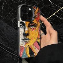 Funda de Teléfono Transparente con Impresión Artística de Cara y Diseño Abstracto Colorido para iPhone 14 13 12 Pro Max y  Galaxy S23 S22 S21 Plus, Opción de Regalo Ideal para Todas las Estaciones - Plateado - Ver 4