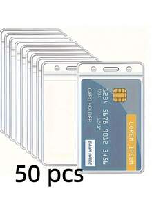 20pcs Waterproof Transparent Card Holder, Plastic ID Badge Card Protector Sleeves For Work ID, Student ID, Bank Cards Back To School - White - View 18