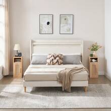 OCTTZ Rattan Bedside Tables, Narrow Side Tables, Boho Nightstands With Magnetic Cabinet Doors, Wooden Nightstands For Living Room, Office, Bedroom, Natural Color - 隔間 - 查看 6