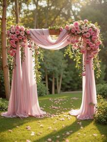 2 piezas de 20cm*275cm Tela de cortina para arco de boda en color blanco, verde musgo, blanco y rosa claro de gasa. Cortinas de gasa adecuadas para bodas, propuestas, compromisos y decoraciones de fondo. Decoraciones de fiesta de cumpleaños, cortinas, escenarios, carpas, decoración de mesa de banquete de boda, decoraciones de fiesta de boda/vacaciones, Día de San Valentín - Multicolor - Ver 1