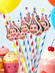 10/25/50/100/150支装定制人脸照片吸管 - 个性化生日吸管、派对装饰、定制人脸纸吸管、个性化生日照片吸管、单身派对吸管、趣味照片装饰、单身告别派对礼品、个性化礼物、趣味照片装饰、多功能、可调节、防霉、装饰性 - 多色(Face straw) - 查看 3