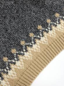 Women Crew Neck Knitted Pullover - Dark Grey - View 3