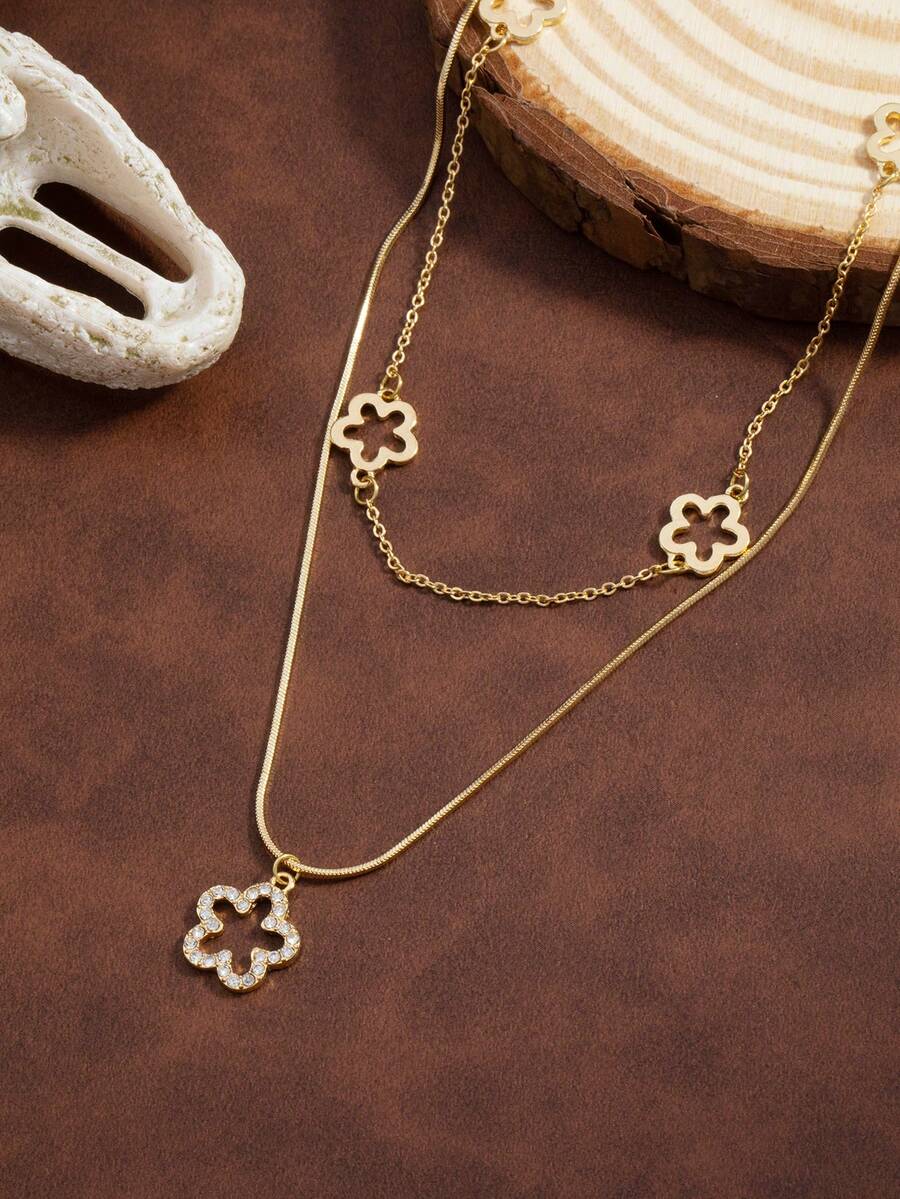 1件装 奢华百搭 休闲 商务 通勤 优雅 简约 多层项链 - 金色 - 查看 1