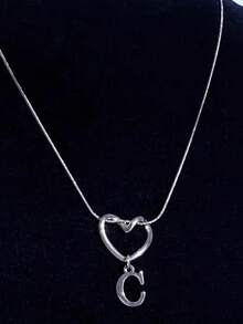 1 pieza Collar con colgante de corazón y 26 letras de estilo minimalista y elegante, joyería de mujer adecuada para uso diario, regalo perfecto para seres queridos - Plateado - Ver 22