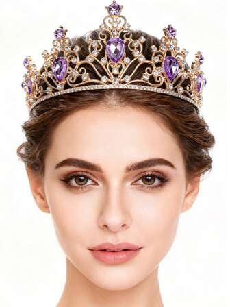 1pc Bridal Headpiece, Elegant Sparkling Crystal Crown Headband Wedding Hair Accessory, Coronas, Tiara, Costume Crown