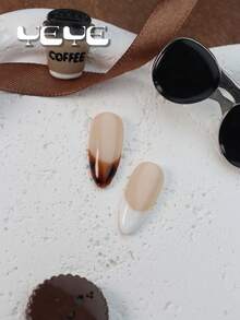 10 piezas de uñas postizas otoñales, elegantes puntas francesas ámbar, de aspecto natural y minimalista nórdico, de cobertura completa en forma de almendra, estilo europeo hecho a mano, succinita negro y blanco, kit de uñas acrílicas de estampado clásico de leopardo ámbar para uso diario de mujeres y niñas, incluye 1 lima de uñas mini y 1 hoja de pegatinas adhesivas, adecuado para uso diario, ocio, vacaciones, trabajo, festividades, imprescindible en otoño e invierno, el mejor regalo para mujeres y niñas - Marrón - Ver 6