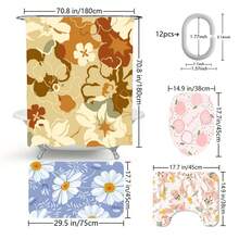 1/4Pcs Shower Curtain Sets With-Slip Rugs, Toilet Lid Cover And-Slip U Shape Bath, Bathroom Decor With 12 Hooks Xmas Holiday Home Decor(Green) - 白色 - 查看 4