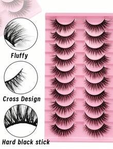 10 Pairs Natural Fake Mink Eyelashes, Soft And Fluffy, Reusable Thin Band Lashes, Natural Curl, Christmas Decoration - Natural Lashes - View 5