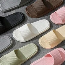 1双男女夏季室内浴室拖鞋，防滑，简约，软底，舒适，轻便，情侣凉鞋 - 黑色 - 查看 8