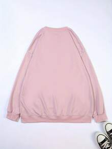 2026 New Year Cotton Sweatshirt Plus Size Love Print Sweatshirt, Casual Long Sleeve Round Neck Pullover Sweatshirt, Women's Plus Size Clothing Loose And Comfortable Winter Clothes For Women - 粉紅色 - 查看 2