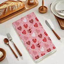 情人节主题毛巾，情侣两件套，40*60CM，心形印花厨房毛巾，带数字印花的长方形浴室毛巾，适用于派对餐桌、厨房和浴室、婚礼装饰和日常家居使用。 - 彩色 - 查看 4