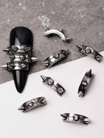 5 قطع من الزينة المعدنية المطرزة بالنيتات على طراز البانك روك، إكسسوارات مسامير مطرزة 3D على طراز الجوث الفينتاج Y2K، إكسسوارات لتزيين الأظافر الاصطناعية والمجوهرات اليدوية وأغطية الهواتف، مرصعة بالراين ستون والزخارف