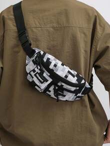 A Men's Nylon Jumpsuit Waist Bag With Contrasting Colors, A Square Bag That Is Adjustable, Scratch Resistant, And Can Hold ID Cards, Passports, And Other Small Items. It Is Lightweight And Suitable For Commuting, Sports, And Is A Gift For Men - Black and White - View 1