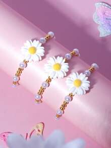 3件套女孩可爱花朵吊坠珍珠串珠手链腕带饰品，适合女孩日常佩戴和送礼。 - 彩色 - 查看 10