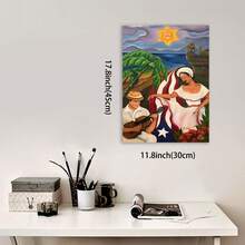 Framed Puerto Rican Culture Canvas Wall Art Poster, Waterproof Soft Canvas Material, Vintage Style Print, Festive Artwork For Home Decor, Living Room, Bedroom, Office, Cafe - 彩色 - 查看 5
