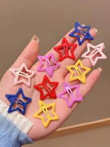 Girl's Hair Clip Kit - Star-Themed Children's Hair Clips, Cute Gift - Colorido (12 peças) - 查看 5