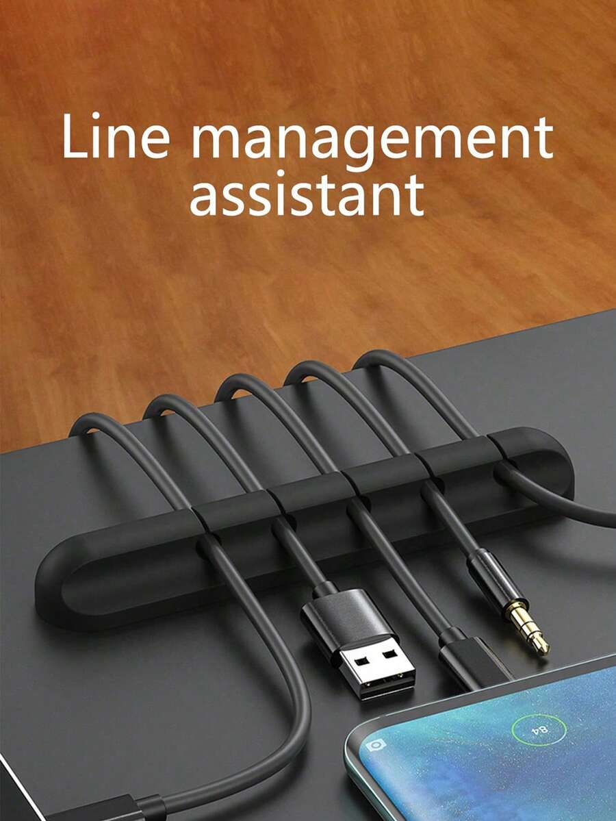5-Hole Self-Adhesive Silicone Desktop Cable Organizer, Data Cable Management Holder Clip