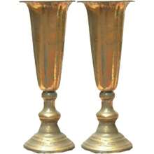 D2 Pcs Distred Gold Compote Vase Metal Decorative Vase 4.5"X13" Champagne Flute Shape Vintage Bowl Table Centerpieces For Wedding Birthday Anniversary Party Indoor Outdoor Tabletop - Vàng - Xem 1