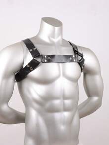 1PC Men's PU Leather Chest Harness-Adjustable Shoulder Belt For Fashion Styling, Costume Accessory For Festivals, Cosplay, Stage Performance - A - View 2