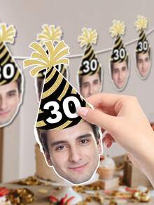 7/14/21 Pc Customized Photos Personalized Age Banner Decorative Ribbon With Gold Crown And Pink Ribbon - Paper Flags Suitable For 18th, 21st, 30th, 40th, 50th, 60th Birthday Celebrations, Anniversaries, Retirement Parties. Room, Garden, High Chair Decorations, Festive Banner Designs, Anniversary Decorations. - Beige - View 7