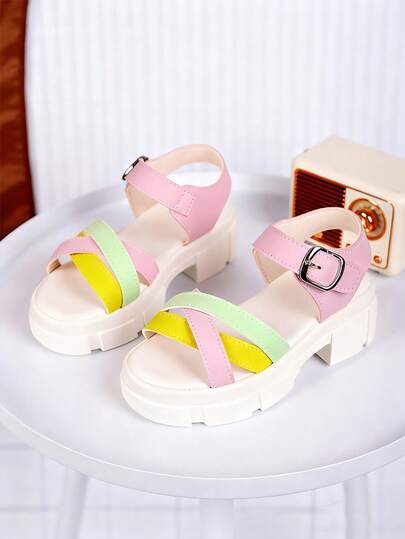 Girls' Fashionable Roman Sandals, Thick-Soled High Heels And Elegant Princess Shoes Are Suitable For Daily Shopping, Parties And Beach Sandals-"Children's High-Heeled Sandals", "Children's Soft-Soled Sandals" And "Promotional Children's Sandals"