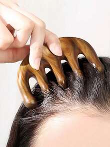 1pc 9.5cm Sandalwood Wooden Scraping Massage Facial Head Massage Comb Nose Eye Scraping Massage Finger Pressure Tool - Multicolor - View 4