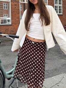 女士波点A字裙，百搭，春夏款 - 紅木色 - 查看 5