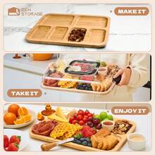 6-Compartment Bamboo Cheese Board Set With Transparent Locking Lid (Travel Portable) - Includes Cake & Cookie Tray, Fruit Tray And Kitchen Cutting Board | Ideal Housewarming & Women's Gift - Multicolor - View 5
