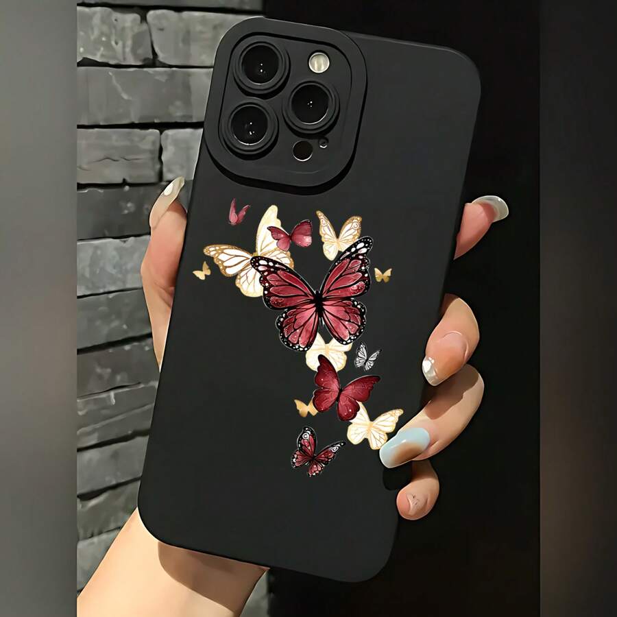 2026 nueva funda de teléfono mate, funda de teléfono con estampado de mariposa para 17 14 Pro Max 17 13 17 12 17 11 Galaxy S23 S22 S21 S20 funda de protección para teléfono, funda de pareja, regalo para novio o novia, regalo de vacaciones - Negro - Ver 1