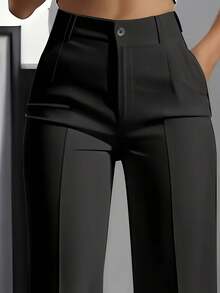 Pantalones rectos de unicolor versátiles y de moda para primavera - Negro-1 - Ver 2