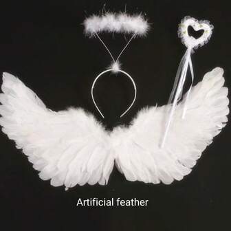 Creative Angel Feather Wings, Fairy Stick, Headband 3pcs/Set Toy Set, Christmas/Halloween/Thanksgiving/Birthday Gift [Partial Details With Random Colors](Artificial Feather)