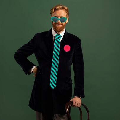 1 Set/4pcs Striped Tie, Green Sunglasses, Long Gloves, Pink Pom Pom Brooch, Suitable For Thanksgiving, Valentine's Day, Costume Party Decoration