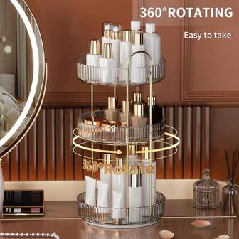 1个1/2/3层旋转化妆品收纳架，适用于梳妆台、香水和护肤品收纳，浴室台面化妆品和美容用品收纳，透明旋转护肤品和口红架，可选1/2/3层，圣诞装饰，化妆品收纳架，香水收纳架（绿色和透明）