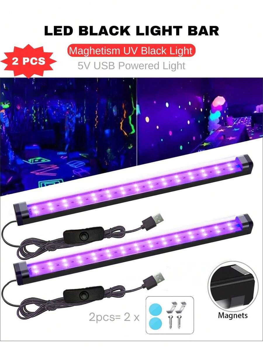ONELEDWANGRX 2-4件組螢光發光LED黑光燈條裝飾，暗光發光派對DJ黑光感應，UV燈生日迪斯可主題派對酒吧裝飾居家裝飾發光派對