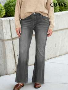 Pantalones vaqueros acampanados de verano para mujer talla grande, de gran elasticidad, estilo versátil y casual para la primavera - Gris Claro - Ver 2