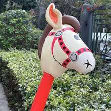 PVC Inflatable Horse Head Stick Party Toy, Cartoon Animal Head Long Stick Stage Game Props, Children Photography Toy, Parent-Child Interactive Props