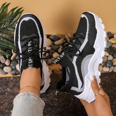 [1 Par de Zapatos Deportivos de Cuatro Estaciones] Diseño de Punto de Cruz con Líneas de Contraste Coloridas, Transpirables, Adecuados para la Escuela, el Trabajo, Correr, Livianos, Fitness, Escalada, Banquetes, Cenas, Compras, Citas y Moda Casual Plana.