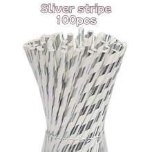 100pcs/25pcs Silver & White Disposable Paper Straws, Suitable For Wedding, Party, Bar, Beach And Other Occasions