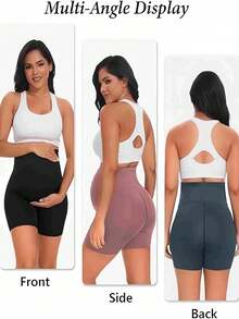 4-Piece Maternity Yoga Shorts Set High-Waisted Tummy-Control Shorts Soft Stretch Maternity Shorts Perfect For Everyday Wear And Fitness Training - Black + Black + Blue + Pink - View 5