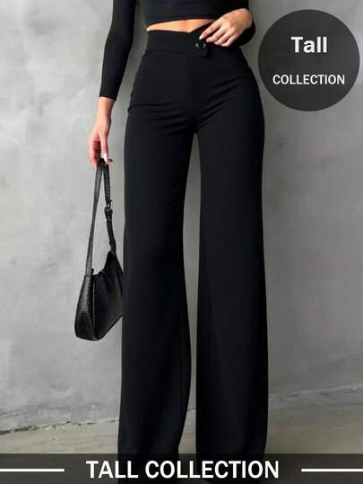 Women's Casual Elegant Straight-Leg Pants, Essential Back-To-School Item, Asymmetric V-Waistline Accentuates Curves, Suitable For Daily Wear, Office, Dates, Vacation And More